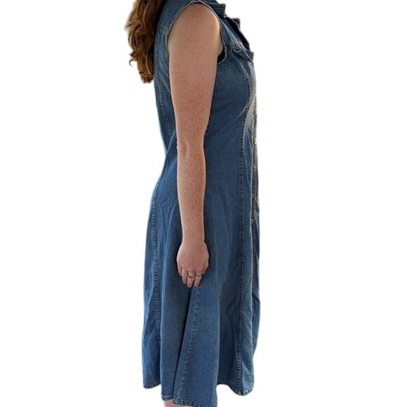 Vintage Y2K Women's No Excuses Denim Sleeveless Maxi Button Up Blue Dress Size M - Picture 3 of 8